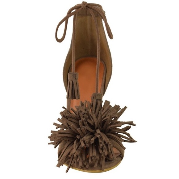 Lace Up High Heeled Sandals Tassel Fringe Tie Up