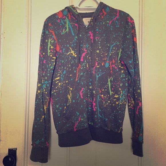 Forever 21 Gray Splatter Paint Zip-up Hoodie