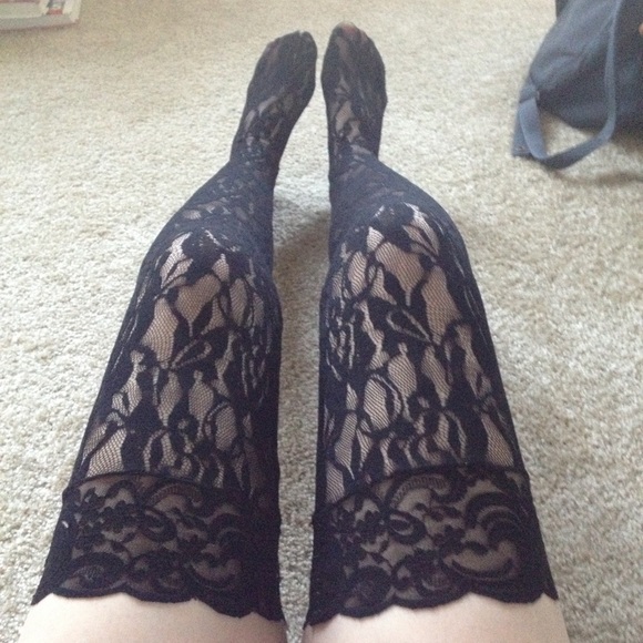 Black Lace Thigh High Socks