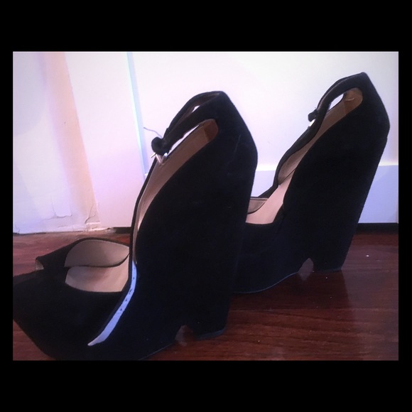 black Suede Zara Collection platform Pumps