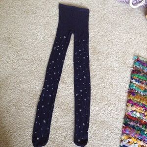 Blue Star Moon Night Sky Tights