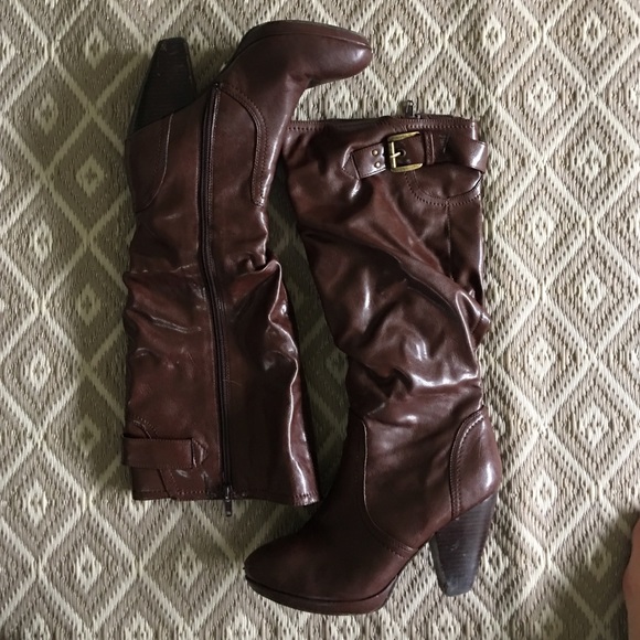 Chocolate brown Marc Fisher faux leather boots.