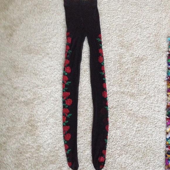 Urban Outfitters Black Sheer Rose Tights