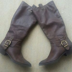 JustFab Brown Tall Faux Leather Flat Riding Boots