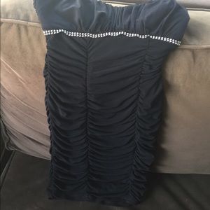 Black strapless dress with silver rhinestones