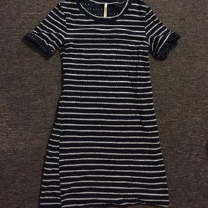 Navy and white striped fitted t-shirt dress