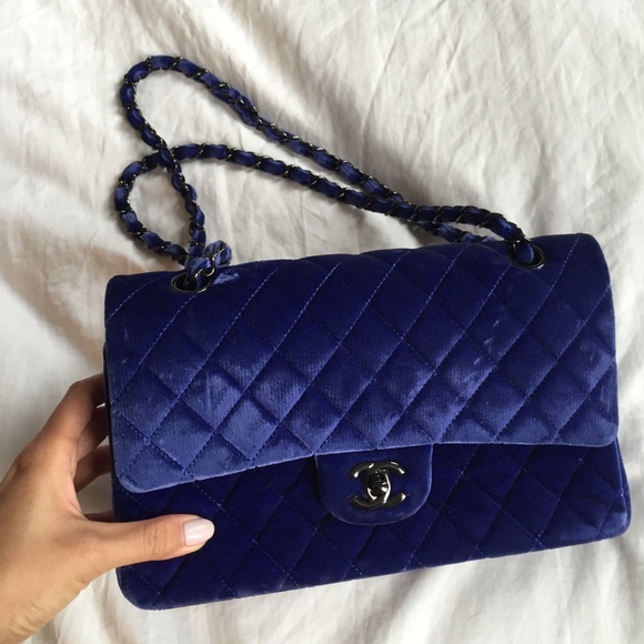 Blue velvet Chanel purse