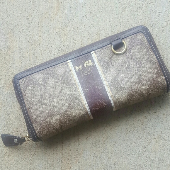 Coach Leather Monogram Zip Around Wallet