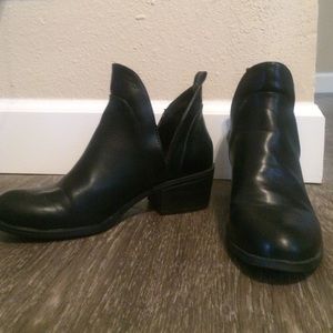 Black faux leather low-heel booties