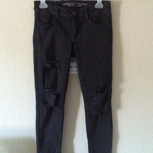 American Eagle. distressed, faded, black denim.