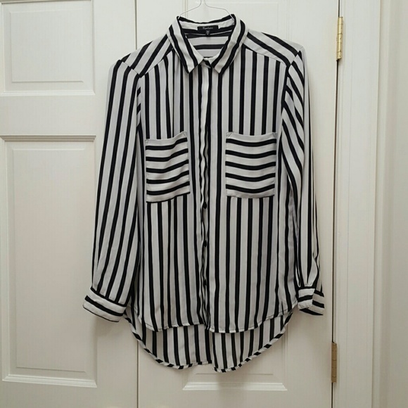 Poly georgette silk black and white striped blouse