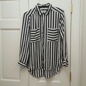 Poly georgette silk black and white striped blouse