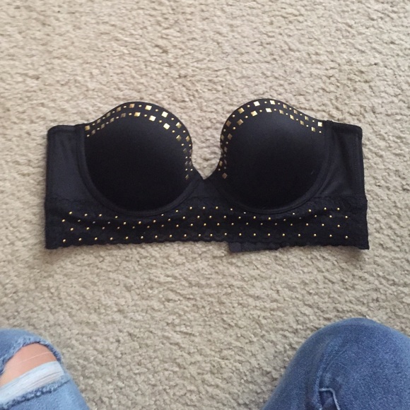 Victoria's Secret black studded strapless bra