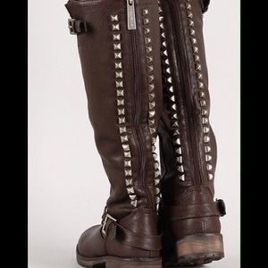 Breckelle Studded Buckle Riding Knee High Boots
