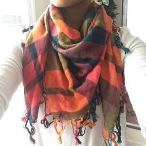 H&M | Multi-Colored Plaid Tassel Scarf