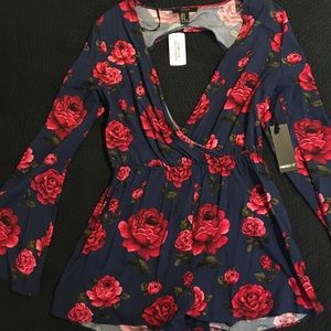 NWT! F21 Floral Plunging v Neck Romper