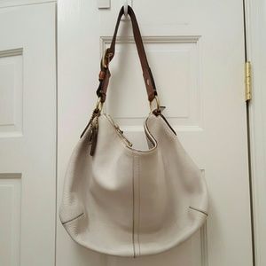 Cowhide cream Coach bag with brown leather handles