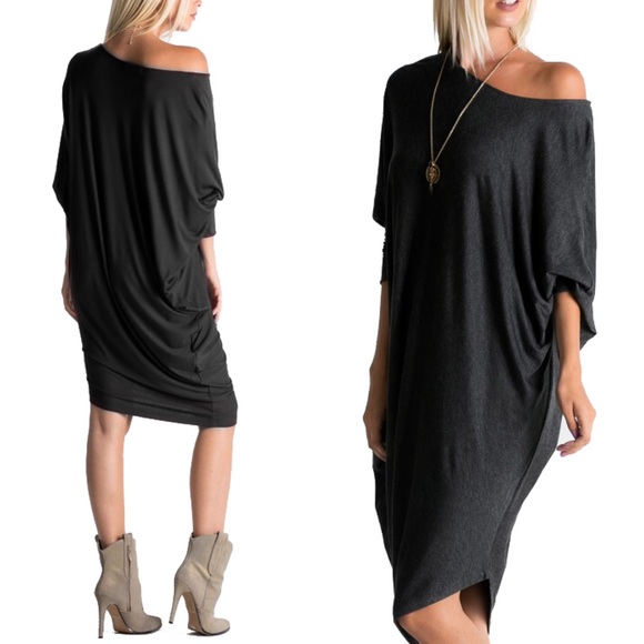 🆕ADILYN loose fit dolman style dress - BLACK - Picture 3 of 3