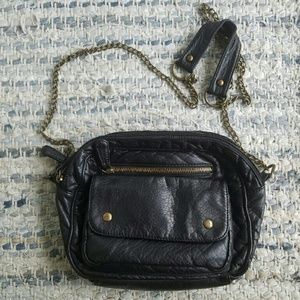 Black Pleather Cross-Body Purse