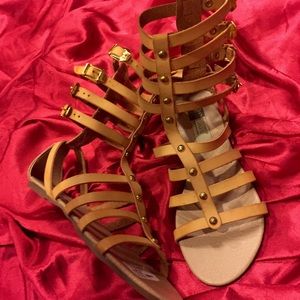 Light brown leather gladiator sandals