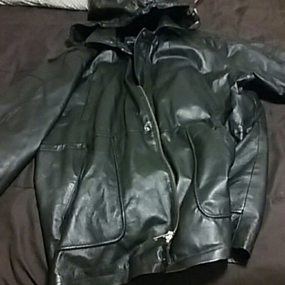 Man's leather coat,  and gloves
