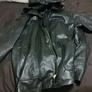 Man's leather coat,  and gloves