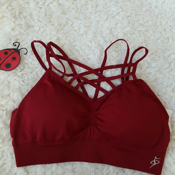 Burgundy sports bra criss Cross STRAPPY  bralette - Picture 2 of 4
