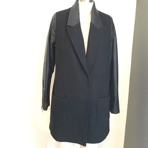 Black trench coat with leather collar&sleeve sizeL