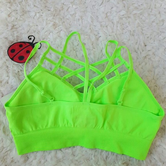 Neon green STRAPPY front bralette sports bra - Picture 2 of 4