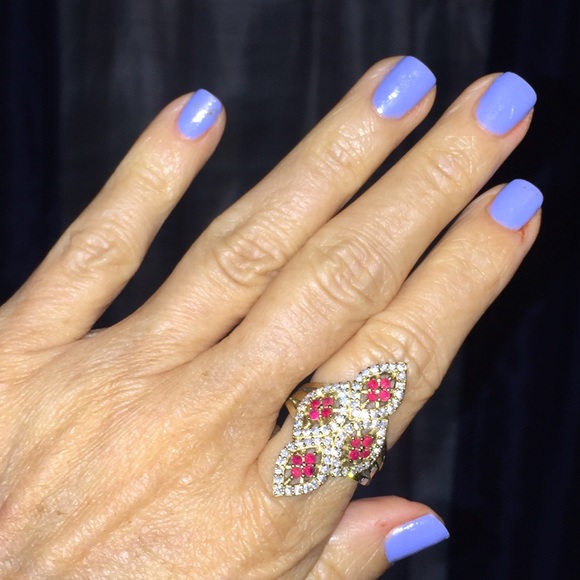 ❤️STUNNING RUBY & WHITE TOPAZ RING•925K STERLING❤️ - Picture 2 of 3