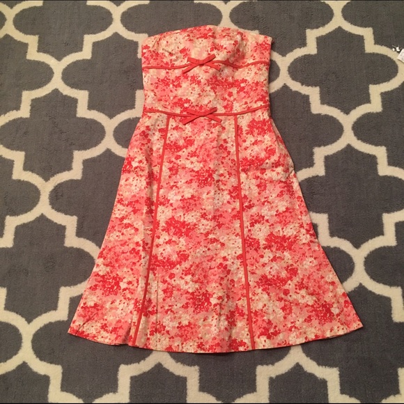 Peach Patterned Strapless Dress