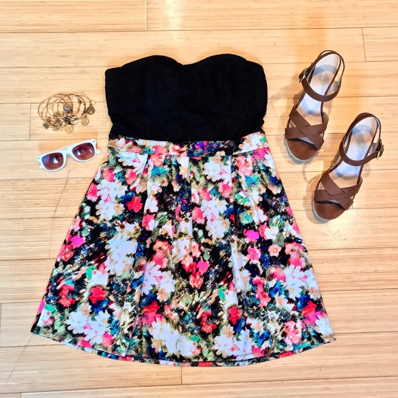 Strapless Floral and Lace Dress