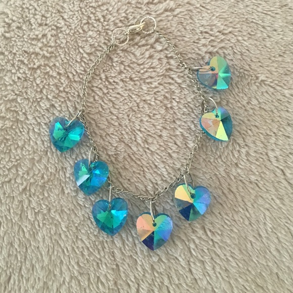 Aqua crystal heart charm bracelet