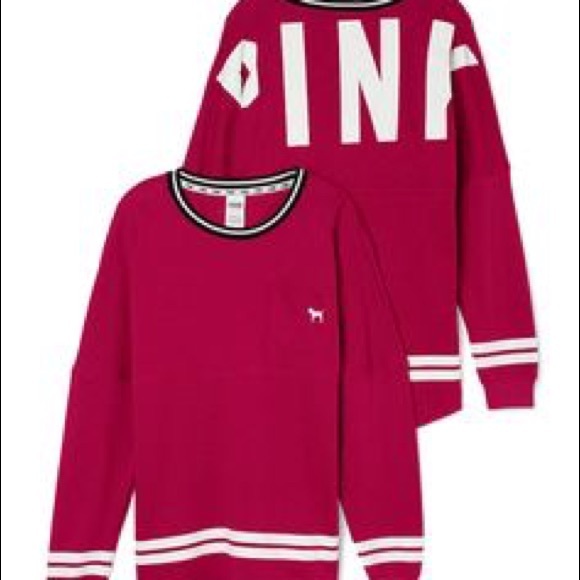 Red Varsity crew neck from pink
