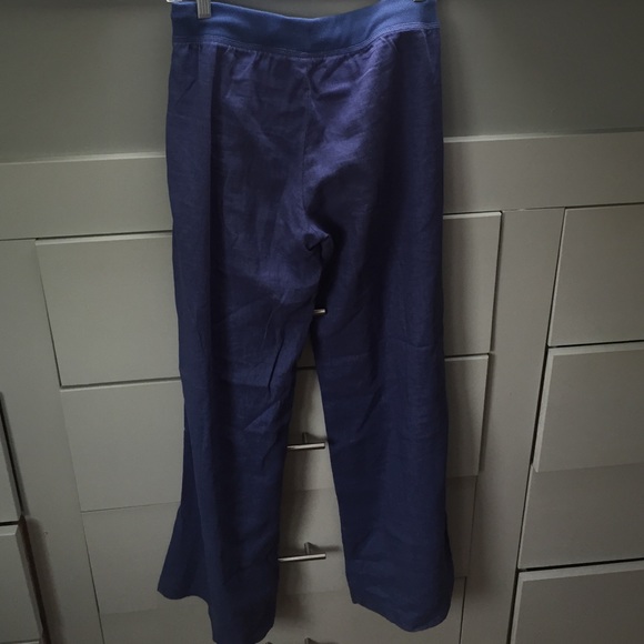 Blue Linen Wide Leg Drawstring Pants EUC - Picture 2 of 2