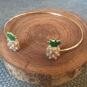 Dainty Pineapple Gold, Pearl, & Enamel Bangle
