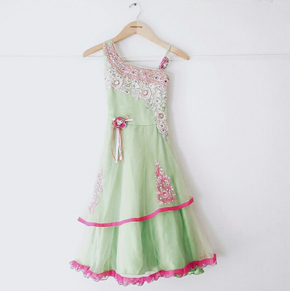 Spaghetti Strap Jeweled Floral Indian Dress