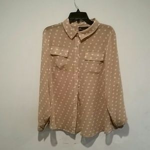 Beautiful Tan and white polka dot sheer blouse