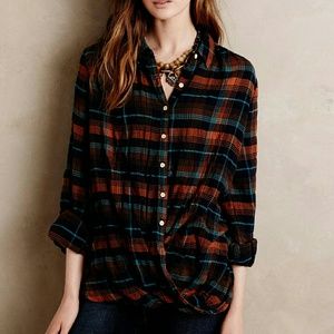 Anthropologie Draped Plaid Buttondown