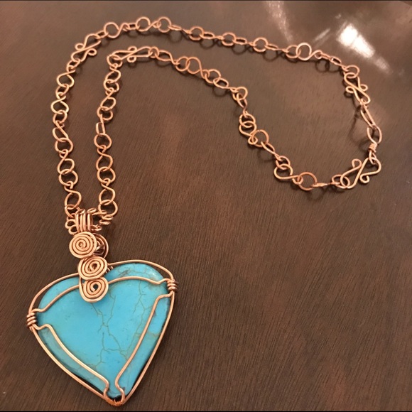 Heart Turquoise Stone Pendant Bronce Chain