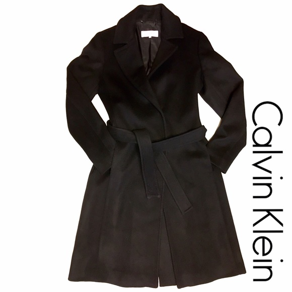 Calvin Klein Jackets & Blazers - Calvin Klein Black Wool Single Breasted Wrap Coat
