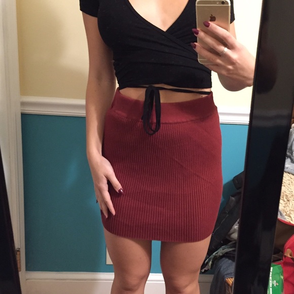 NWT Free People burgundy knit mini skirt XS