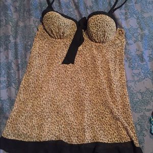 Sheer leopard print chemise and thong
