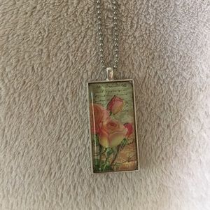 Shabby chic floral glass tile necklace
