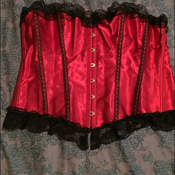 Sexy red lace-up corset and matching thong