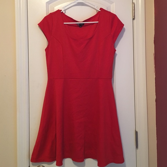 Red fit and flare dress.
