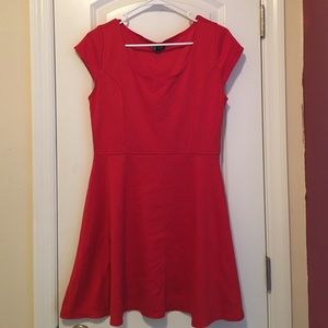 Red fit and flare dress.