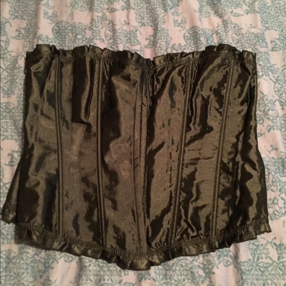 Black lace-up corset and thong