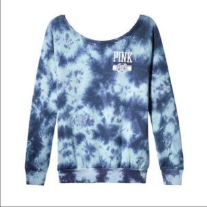 New! PINK VS slouchy crew tie dye blue