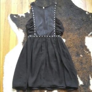 Stylestalker Vegan Leather & Chiffon Dress